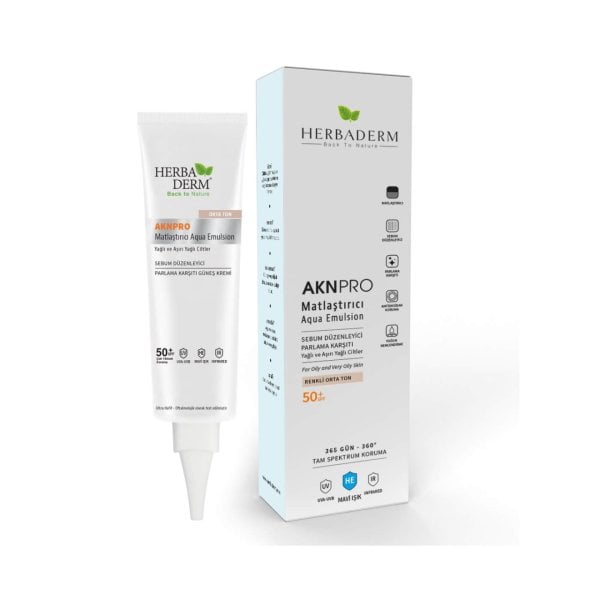 Herbaderm Aknpro Matlaştırıcı 50+ Güneş Kremi Renkli Açık Ton