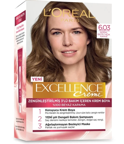 Excellence Creme Boya 6-03 Doğal Işıltılı Açık Kahve