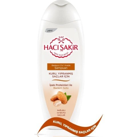 Hacı Şakir 2'si 1 Arada Kuru ve Yıpranmıs Saçlar için Badem Sütlü Şampuan 500 ml