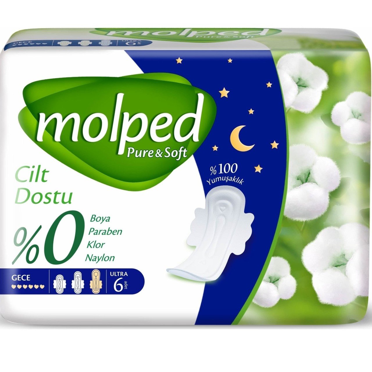 Molped Pure & Soft Hijyenik Ped Gece 6 Adet