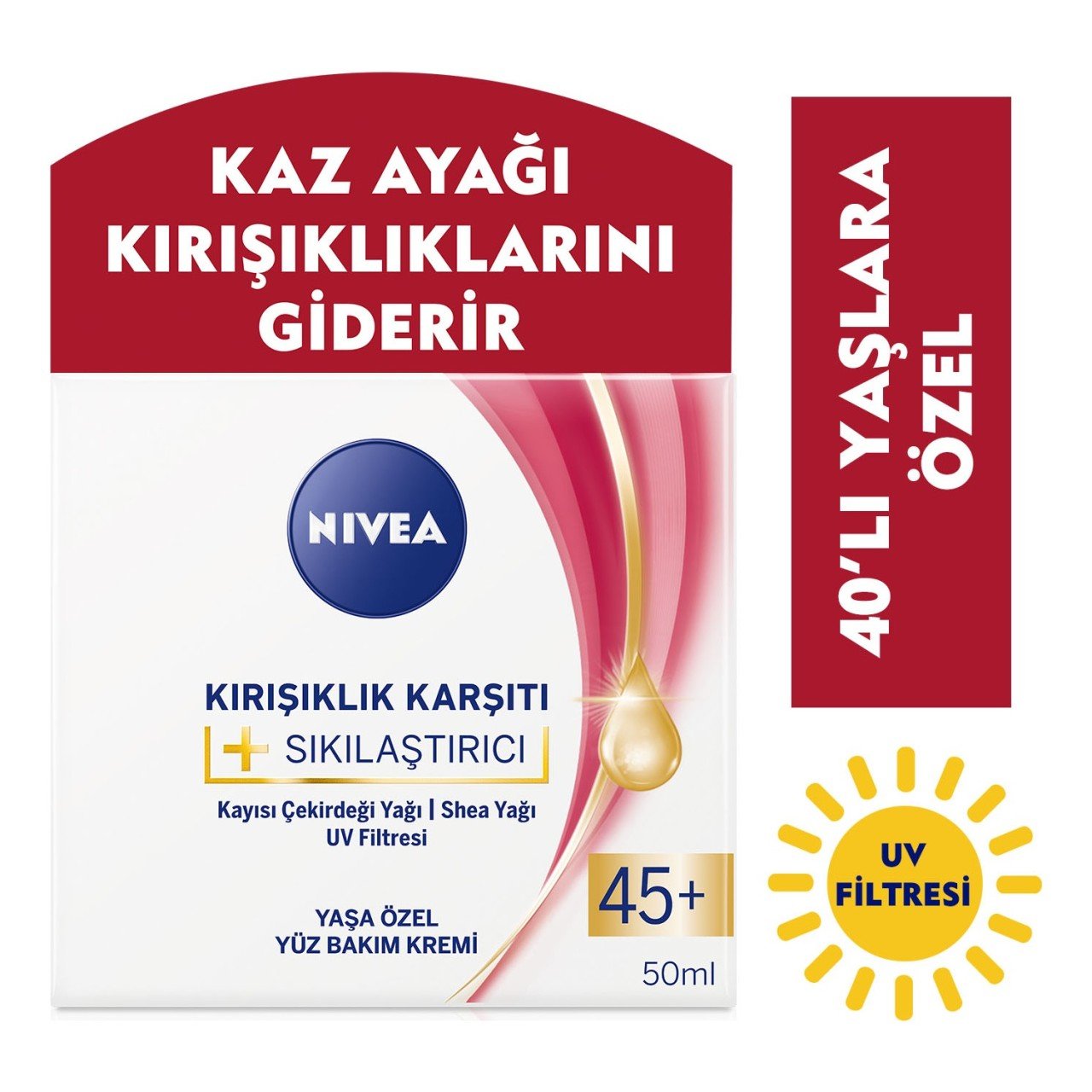 Nivea Kırışıklık Karşıtı Sıkılaştırıcı 45+ Yaşa Özel Yüz Kremi 50 ML