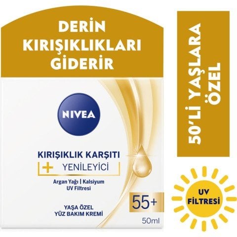 Nivea Kırışıklık Karşıtı Yenileyici 55+ Yaşa Özel Yüz Kremi 50 ML