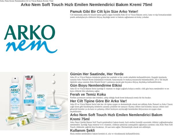 Arko Nem Soft Touch Günlük Bakım Kremi 200 ML