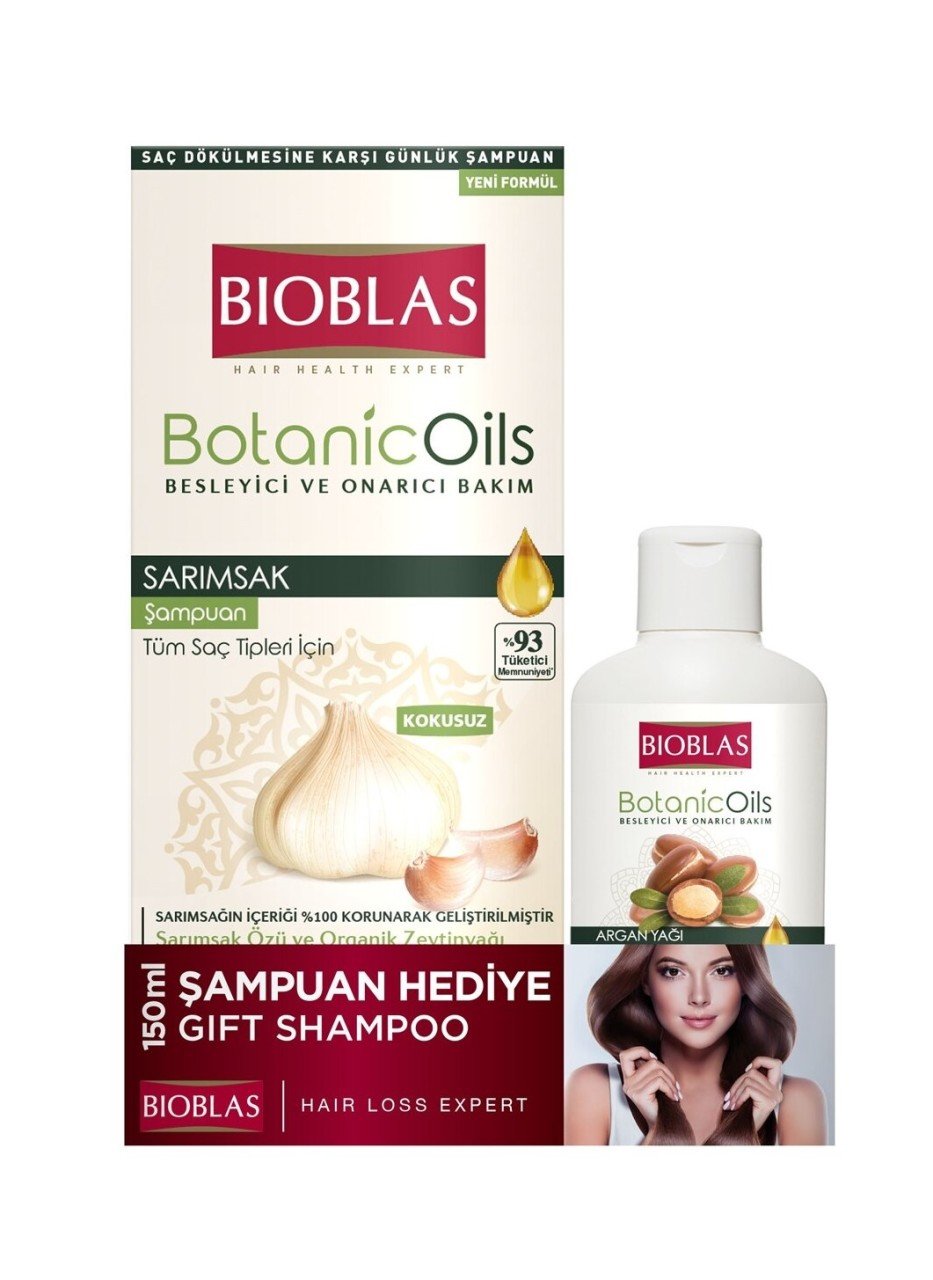 Bioblas Botanic Oils Sarımsaklı Şampuan 360 ml Alana 150 ml Argan Yağlı Şampuan Hediye