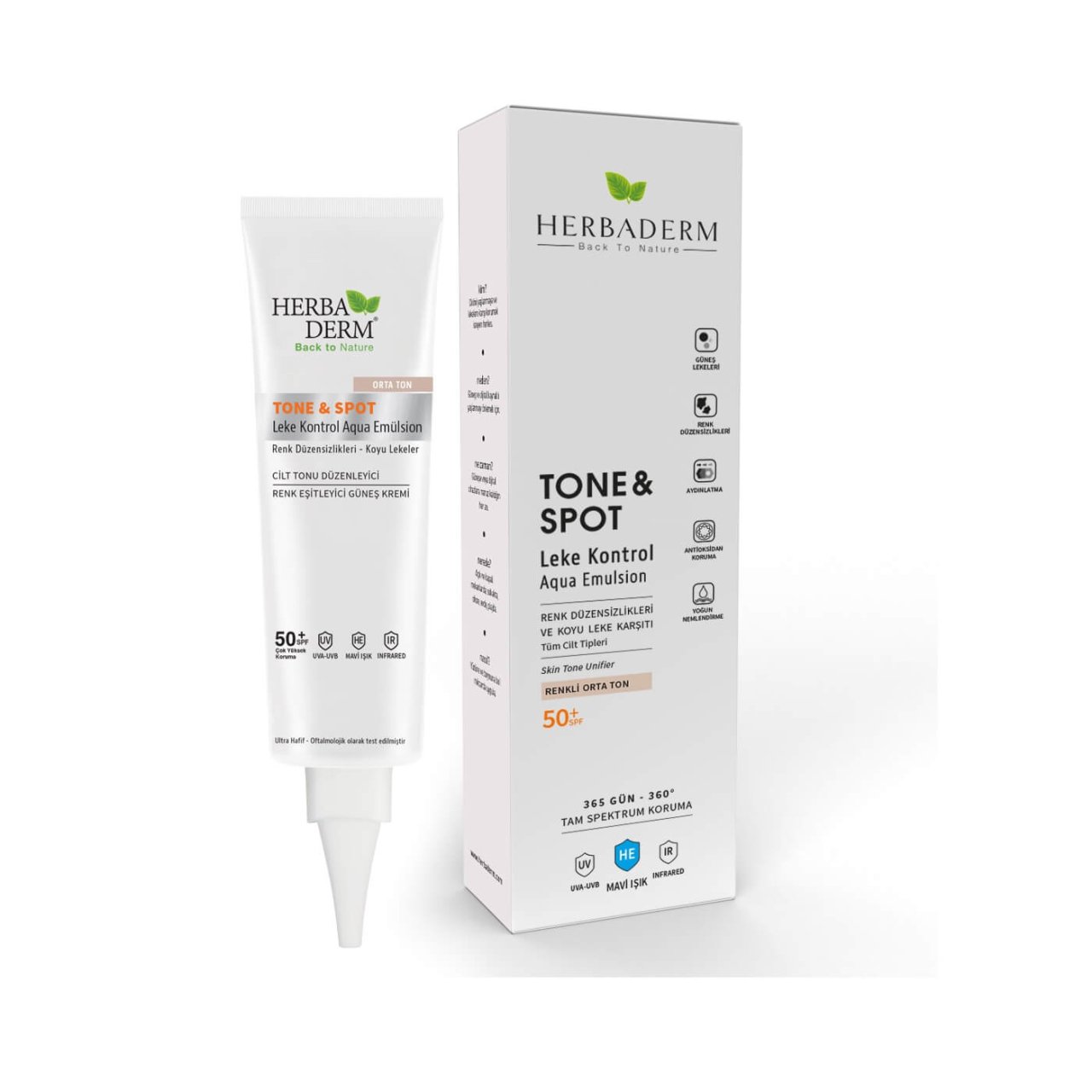 Herbaderm Tone & Spot Spf 50+ Leke Kontrol  Güneş Kremi  Renkli Açık Ton