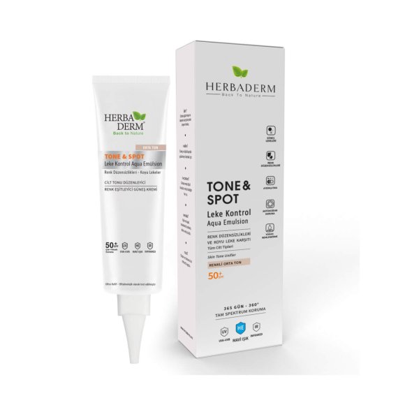 Herbaderm Tone & Spot Spf 50+ Leke Kontrol  Güneş Kremi  Renkli Açık Ton